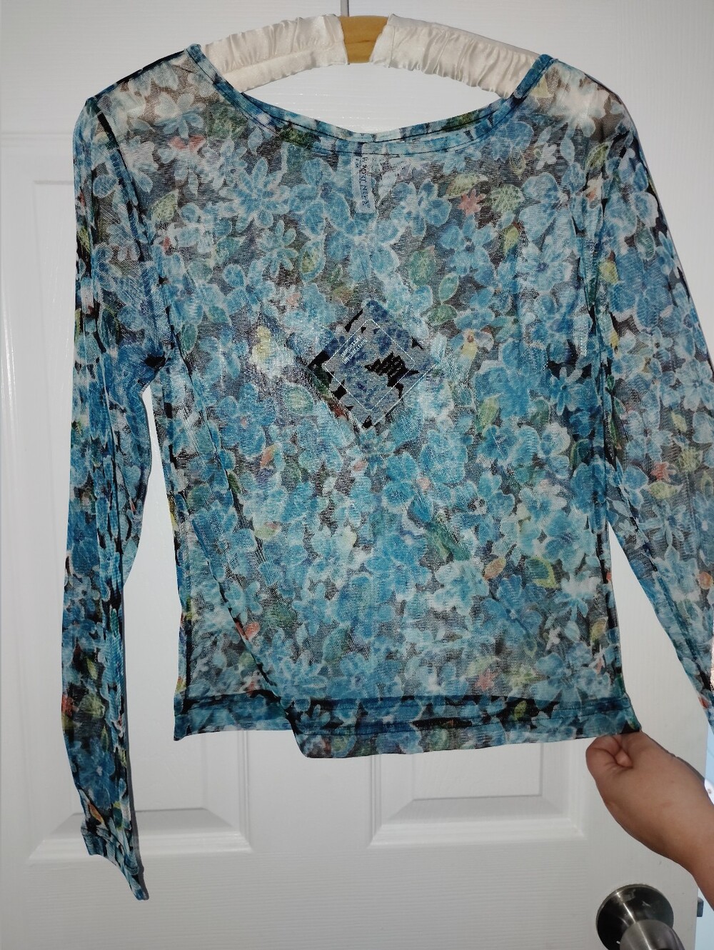 Floral Blue Sheer Long-Sleeve Women's Top Cover Up Newport News Medium Nwt 🆕